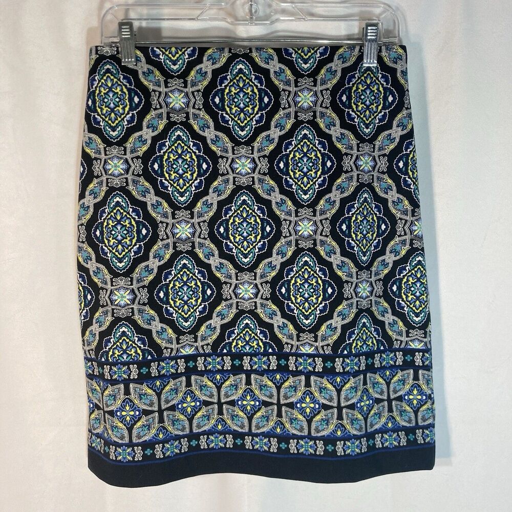 TALBOTS black blue yellow geometric straight skirt 6P